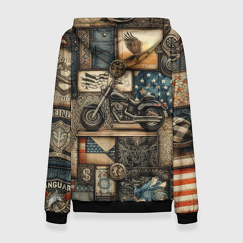 Женская толстовка Patchwork with a motorcycle - ai art / 3D-Черный – фото 2