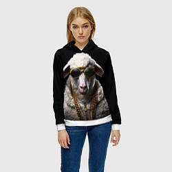 Толстовка-худи женская Богатый баран в цепях, цвет: 3D-белый — фото 2