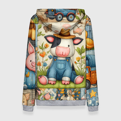 Женская толстовка Прикольный телёнок и его друзья - пэчворк / 3D-Меланж – фото 2