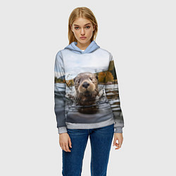 Толстовка-худи женская Выдра смотрит из воды, цвет: 3D-меланж — фото 2