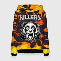 Толстовка-худи женская The Killers рок панда и огонь, цвет: 3D-черный