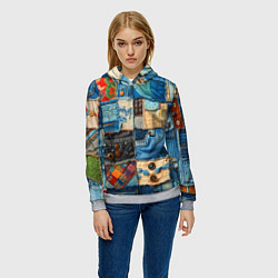 Толстовка-худи женская Vanguard denim patchwork - ai art, цвет: 3D-меланж — фото 2