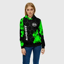 Толстовка-худи женская BYD green sport hexagon, цвет: 3D-черный — фото 2