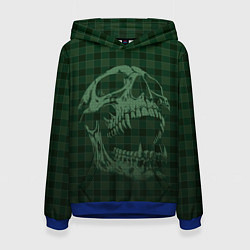 Толстовка-худи женская Клетчатый череп, цвет: 3D-синий