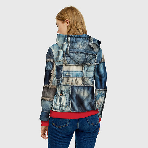 Женская толстовка Patchwork denim - vogue / 3D-Красный – фото 4