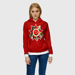 Толстовка-худи женская Великая отечественная - бордовый мрамор, цвет: 3D-белый — фото 2