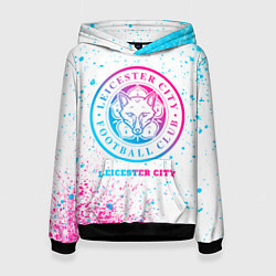 Толстовка-худи женская Leicester City neon gradient style, цвет: 3D-черный