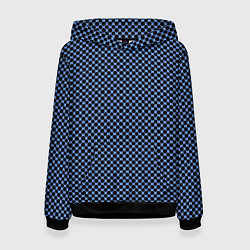 Толстовка-худи женская Паттерн чёрно-голубой мелкие шестигранники, цвет: 3D-черный