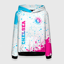 Толстовка-худи женская Chelsea neon gradient style вертикально, цвет: 3D-черный