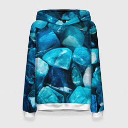 Толстовка-худи женская Аквамарин камни минералы крупный план, цвет: 3D-белый