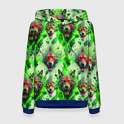 Толстовка-худи женская Волки эпический паттерн, цвет: 3D-синий