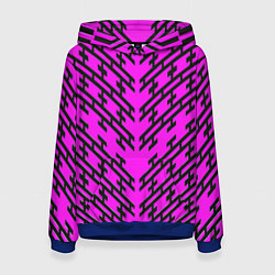 Толстовка-худи женская Чёрные полосы на розовом фоне, цвет: 3D-синий
