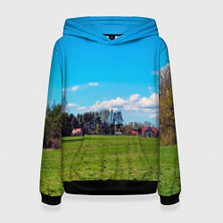 Толстовка-худи женская Пригородный пейзаж, цвет: 3D-черный