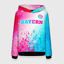 Толстовка-худи женская Bayern neon gradient style посередине, цвет: 3D-черный