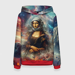 Толстовка-худи женская Мона Лиза в открытом космосе - нейросеть, цвет: 3D-красный