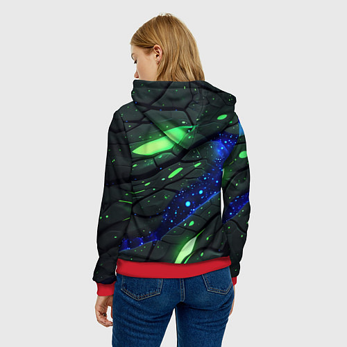 Женская толстовка Разлом плит с зеленым свечением / 3D-Красный – фото 4