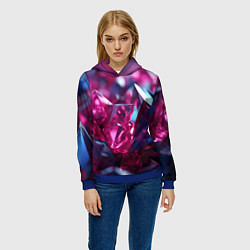 Толстовка-худи женская Яркие розовые хрусталики, цвет: 3D-синий — фото 2