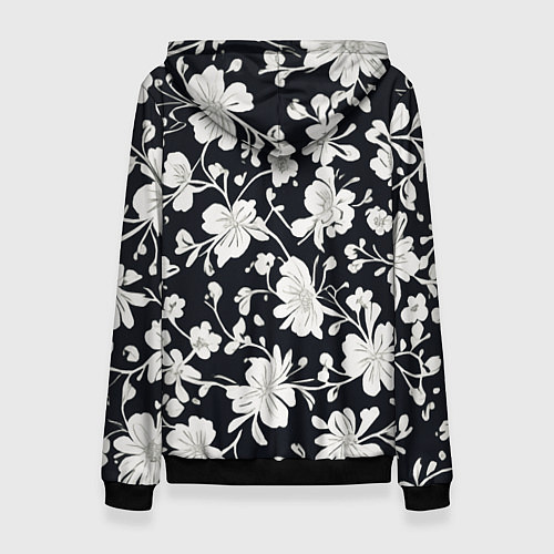 Женская толстовка Патерн белых цветов на черном фоне / 3D-Черный – фото 2