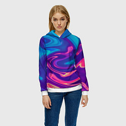 Толстовка-худи женская Неоновый градиент синий и оранжевый, цвет: 3D-белый — фото 2
