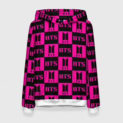 Толстовка-худи женская BTS pattern pink logo, цвет: 3D-белый