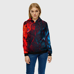 Толстовка-худи женская Темная абстракция с разломом красных плит, цвет: 3D-черный — фото 2