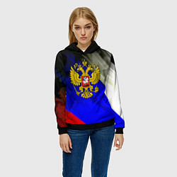 Толстовка-худи женская Россия краски герб текстура, цвет: 3D-черный — фото 2