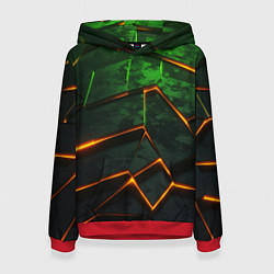 Толстовка-худи женская Неоновая яркая геометрическая абстракция со светом, цвет: 3D-красный