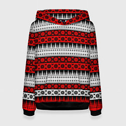 Толстовка-худи женская Норвежский узор с деревьями и цветками, цвет: 3D-черный