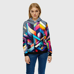 Толстовка-худи женская Геометрическое абстрактное граффити - нейросеть, цвет: 3D-черный — фото 2