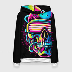 Толстовка-худи женская Cyber skull - ai art neon, цвет: 3D-белый