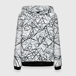 Толстовка-худи женская Чёрные хаотичные линии на белом фоне, цвет: 3D-черный