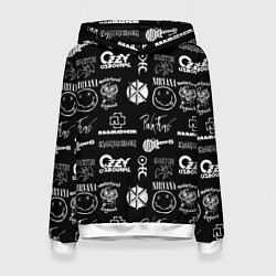 Толстовка-худи женская Rock band pattern, цвет: 3D-белый