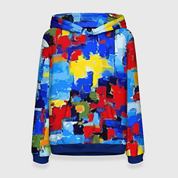 Толстовка-худи женская Смелые мазки яркой краски - нейросеть, цвет: 3D-синий