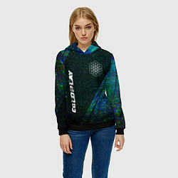Толстовка-худи женская Coldplay glitch blue, цвет: 3D-черный — фото 2