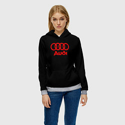 Толстовка-худи женская Audi red logo, цвет: 3D-меланж — фото 2