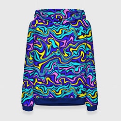 Толстовка-худи женская Psychedelic multicolored pattern, цвет: 3D-синий