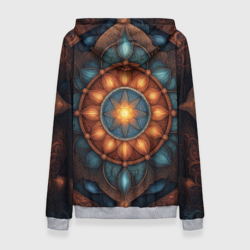 Женская толстовка Симметричный орнамент - мандала узор со светящейся / 3D-Меланж – фото 2
