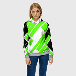 Толстовка-худи женская Зелёные широкие линии на белом фоне, цвет: 3D-меланж — фото 2