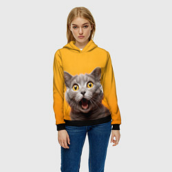 Толстовка-худи женская Удивленный кот, цвет: 3D-черный — фото 2