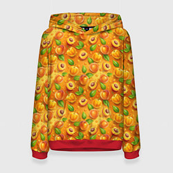 Толстовка-худи женская Сочные сладкие абрикосы паттерн, цвет: 3D-красный