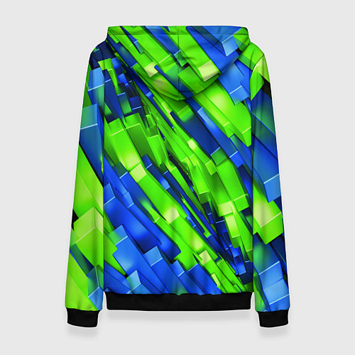 Женская толстовка Сине-зеленые наклонные блоки / 3D-Черный – фото 2