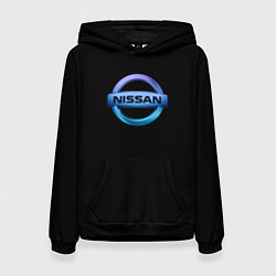 Толстовка-худи женская Nissan logo neon, цвет: 3D-черный