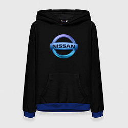 Толстовка-худи женская Nissan logo neon, цвет: 3D-синий