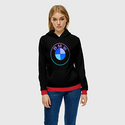 Толстовка-худи женская BMW neon logo, цвет: 3D-красный — фото 2