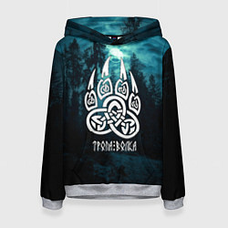 Толстовка-худи женская Символ оберег лапа волка - волчья тропа, цвет: 3D-меланж