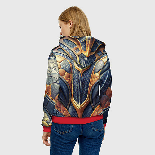 Женская толстовка Темная кожаная броня с желтой оплеткой / 3D-Красный – фото 4