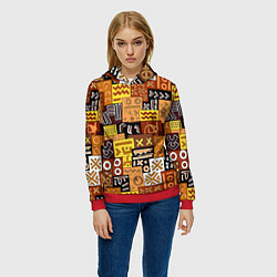 Толстовка-худи женская Африканские этнический коллаж, цвет: 3D-красный — фото 2