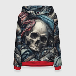 Толстовка-худи женская Коллаж винтажный с черепом - нейроарт, цвет: 3D-красный