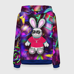 Толстовка-худи женская Кролик в футболке, цвет: 3D-синий