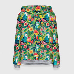 Толстовка-худи женская Летние тропические котики с арбузным коктейлем, цвет: 3D-меланж